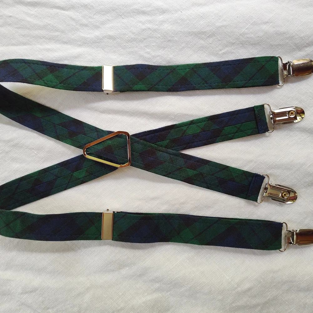 Green and Blue Plaid Bow Tie and Suspenders